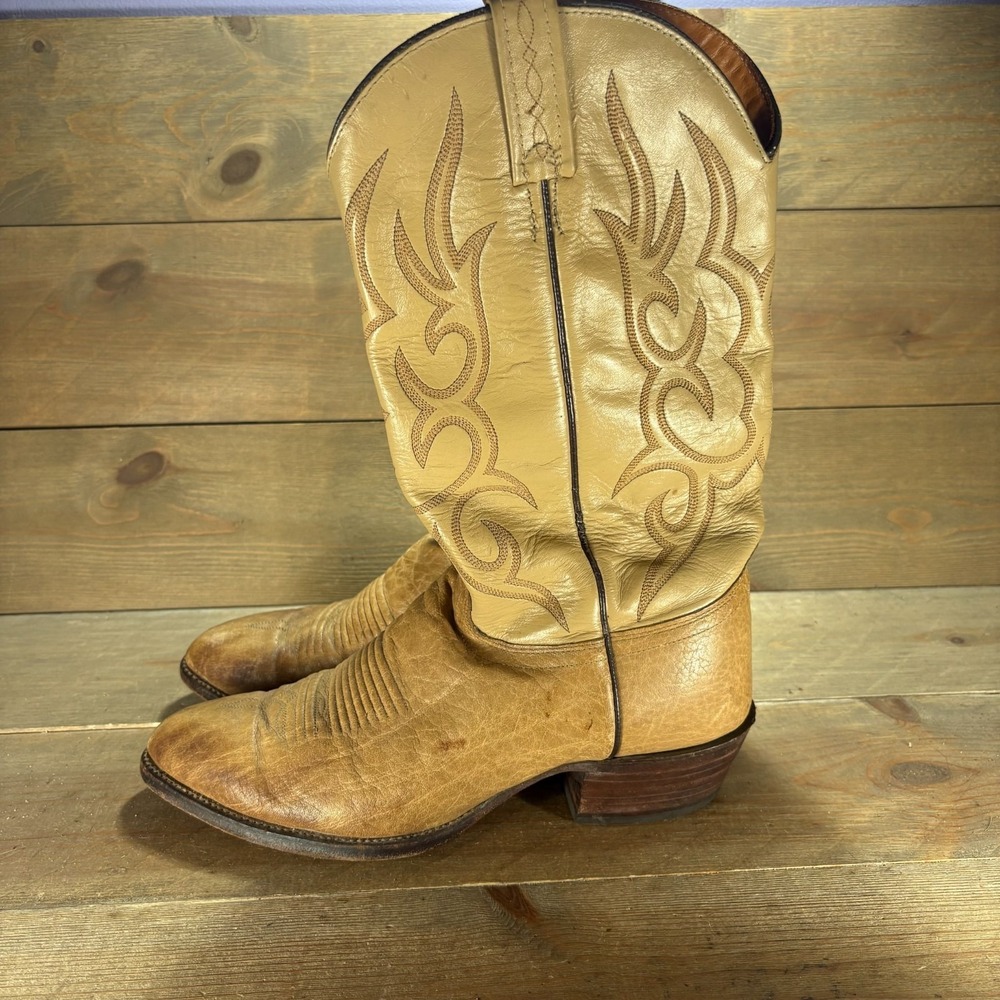 J Chisholm Mens size 10 EE shoes Tan Leather Pull On Western cowboy boots